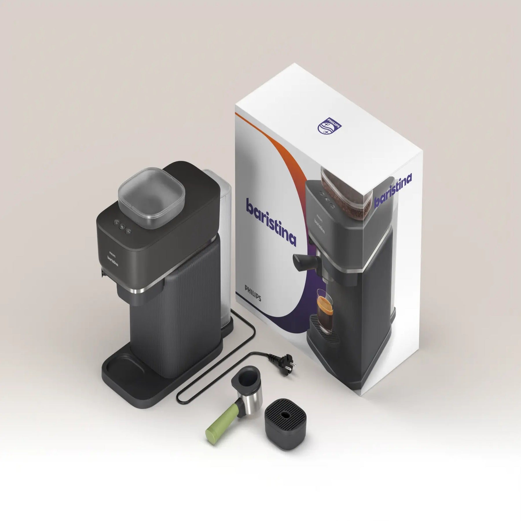 Philips Baristina Vert Sauge - vue porte filtre detail